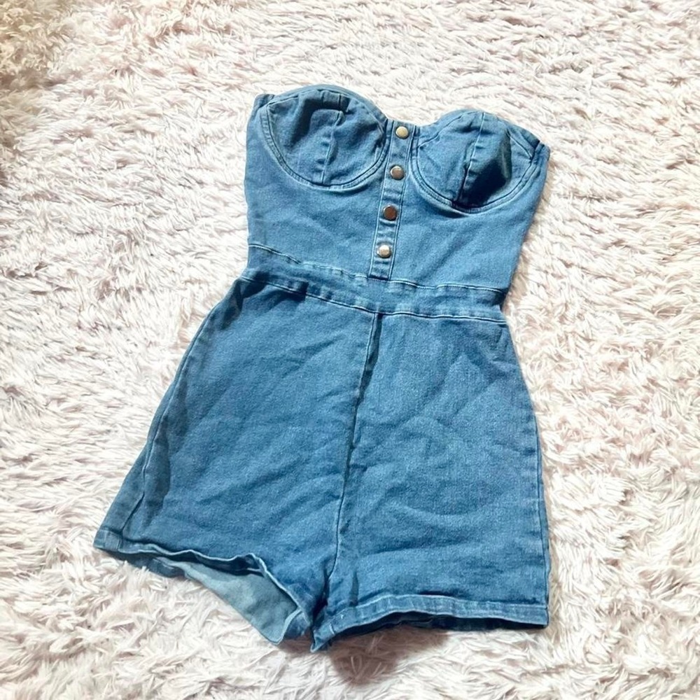 Y2K Strapless Bustier Micro Denim Romper Womens S Western Cowgirl Rodeo Urban